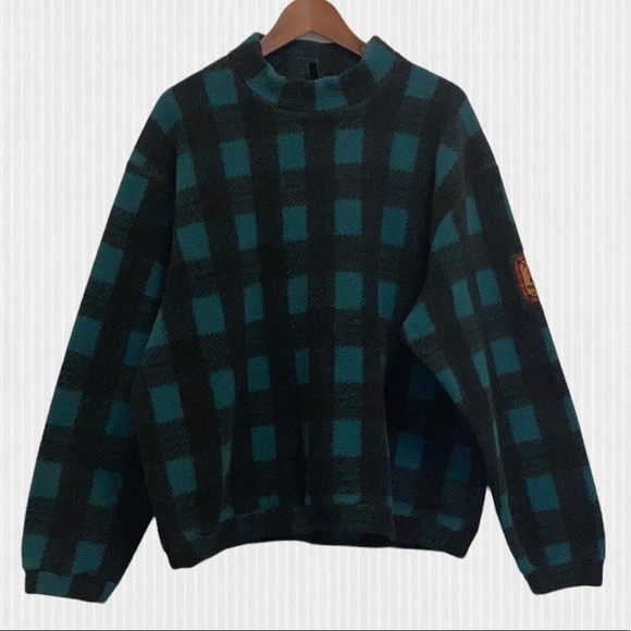 Woolrich Other - Vintage Woolrich Hunter Fleece Pullover Buffalo Plaid Green & Black Size XL